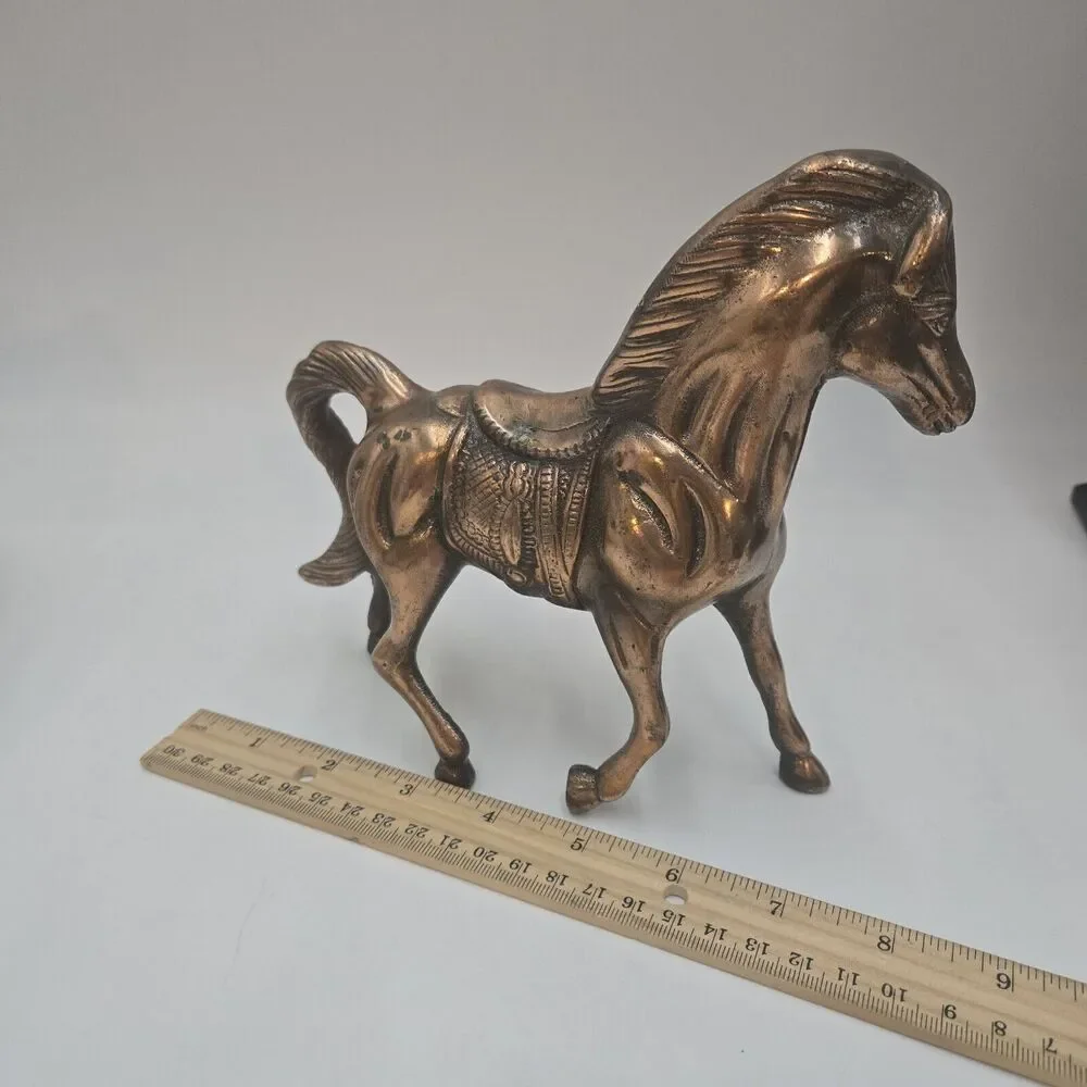 Vintage Copper Finish Cast Pot Metal Running Horse Sculpture Statue